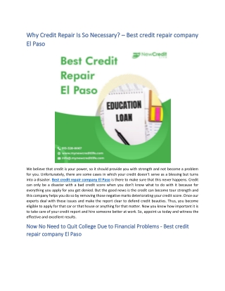 Why Credit Repair Is So Necessary? – Best Credit Repair El Paso