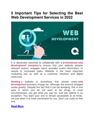 5 Important Tips for Selecting the Best Web Development Services in 2022