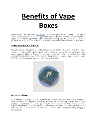 Benefits of Vape Boxes