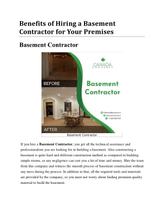 Basement Contractor - Select Premium Quality Material and Enjoy the Service for
