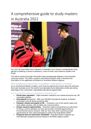 A comprehensive guide to Study Masters in Australia 2022