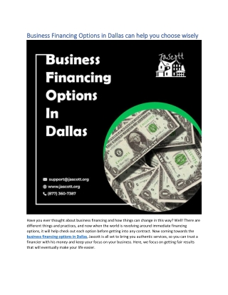 Business Financing Options in Dallas can help you choose wisely