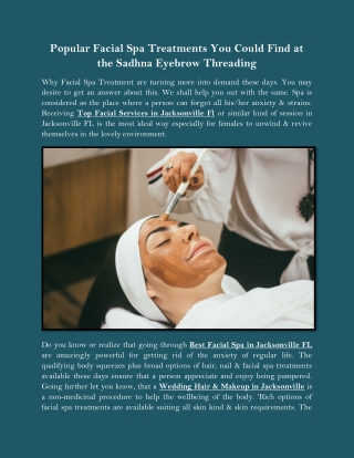 Popular Facial Spa Treatments You Could Find at the Sadhna Eyebrow Threading