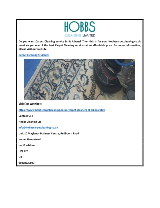 Carpet Cleaning St Albans  Hobbscarpetcleaning.co.uk