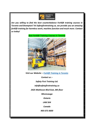 Best Forklift Training Courses in Toronto