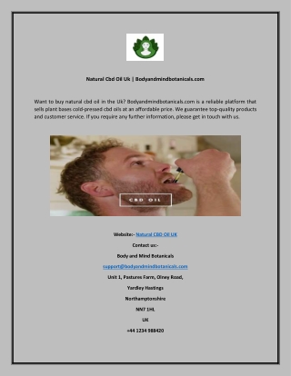 Natural Cbd Oil Uk  Bodyandmindbotanicals