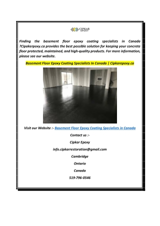 Basement Floor Epoxy Coating Specialists In Canada  Cipkarepoxy.ca