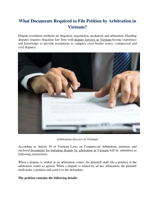 What Documents Required to File Petition by Arbitration in Vietnam