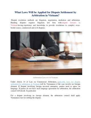 What Laws Will be Applied for Dispute Settlement by Arbitration in Vietnam