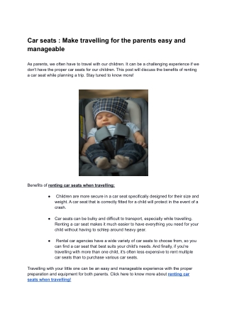 Car seats - Make travelling for the parents easy and manageable