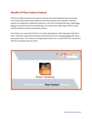 Benefits Of Floor Sealers Products