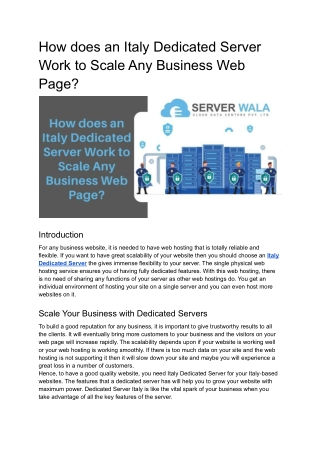 How does an Italy Dedicated Server Work to Scale Any Business Web Page?