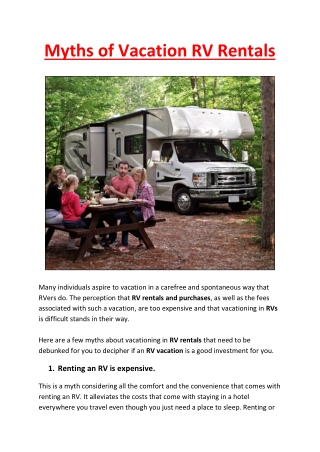 Myths of Vacation RV Rentals