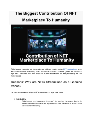 The Biggest Contribution Of NFT Marketplace To Humanity