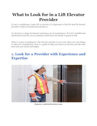 What to Look for in a Lift Elevator Provider