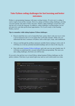 Take Python coding challenges for fast learning and better outcomes