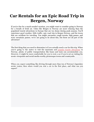 Car Rentals for an Epic Road Trip in Bergen, Norway