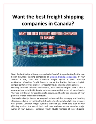 Want the best freight shipping companies in Canada