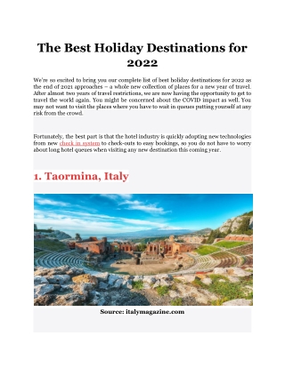 The Best Holiday Destinations for 2022