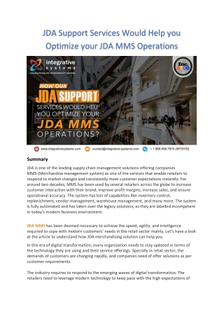 JDA Support Services Would Help you Optimize your JDA MMS Operations