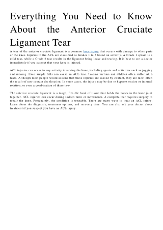 Everything You Need to Know About the Anterior Cruciate Ligament Tear