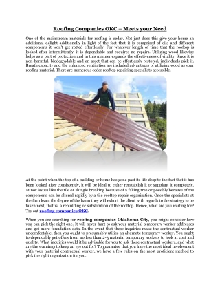 Roofing Companies OKC – Meets your Need