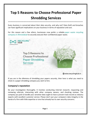 Top 5 Reasons to Choose Professional Paper Shredding Services