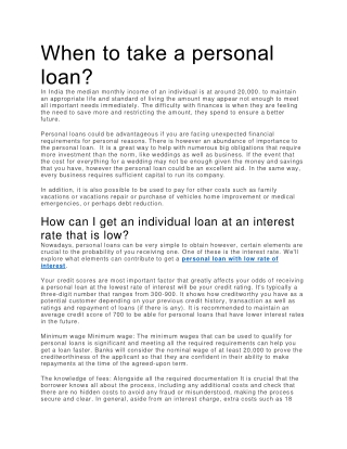 When to take a personal loan?