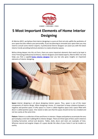 5 Most Important Elements of Home Interior Designing