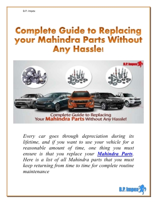 Complete Guide to Replacing your Mahindra Parts Without Any Hassle!