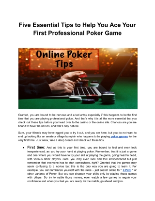 Five Essential Tips to Help You Ace Your First Professional Poker Game