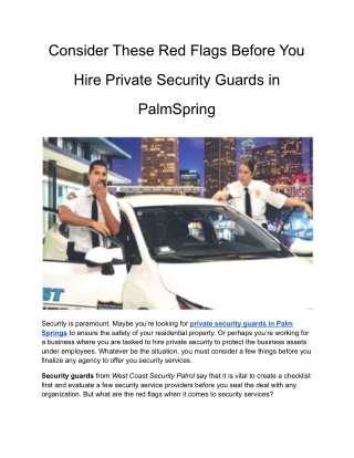 Consider These Red Flags Before You Hire Private Security Guards in PalmSpring