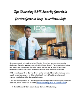 Tips Shared by BSIS Security Guards in Garden Grove to Keep Your Hotels Safe