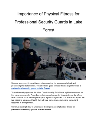 Importance of Physical Fitness for Professional Security Guards in Lake Forest