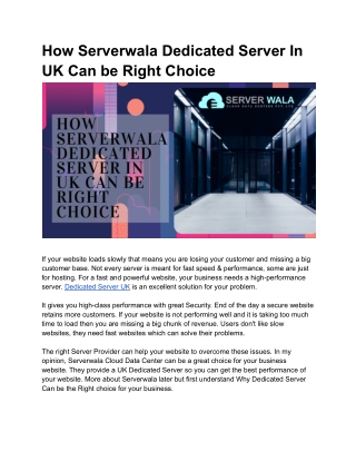 How Serverwala Dedicated Server In UK Can be Right Choice