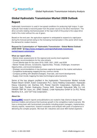 Global Hydrostatic Transmission Industry Report Key Players Analysis