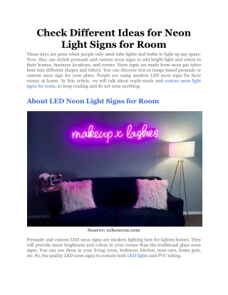 Check Different Ideas for Neon Light Signs for Room