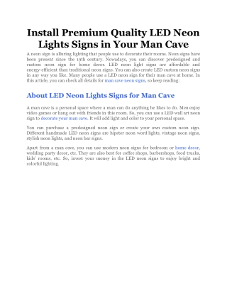Install Premium Quality LED Neon Lights Signs in Your Man Cave