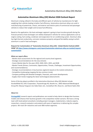 Automotive Aluminum Alloy (OE) Market Forecasts to 2028