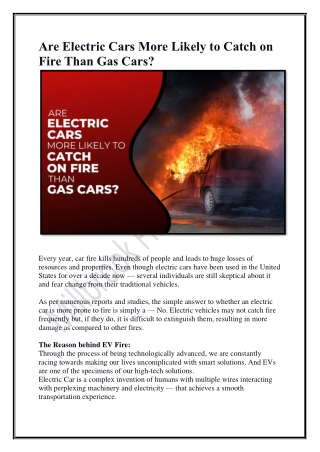 Are Electric Cars More Likely to Catch on Fire Than Gas Cars