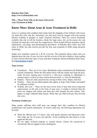 Know More About Acne & Acne Treatment in Delhi