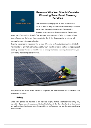 Solar Panel Maintenance Service in Tucson Arizona