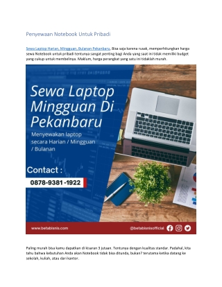 Sewa Laptop Mingguan Di Pekanbaru, WA 0878 9381 1922