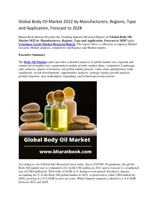 Global Body Oil Market 2022 by Manufacturers, Regions, Type and Application, Forecast to 2028-converted