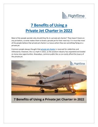 What are the benefits of using a private jet charter in 2022?