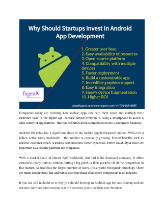 Why Should Startups Invest In Android App Development