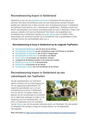 Recreatiewoning kopen Gelderland