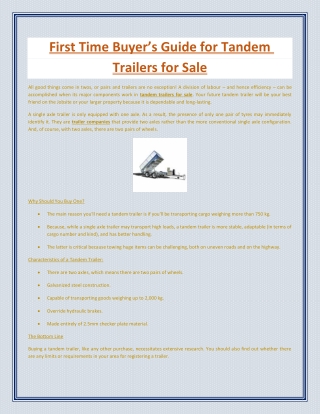 First Time Buyer’s Guide for Tandem Trailers for Sale