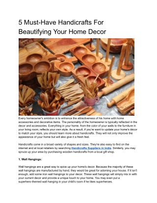 5 Must-Have Handicrafts For Beautifying Your Home Decors