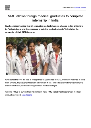 NMC allows foreign medical graduates to complete internship in India